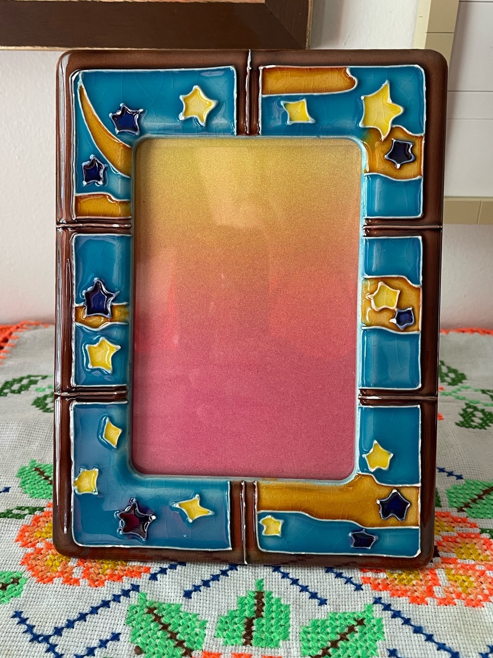 Vintage Blue & Yellow Stars Ceramic Picture Frame 4x6